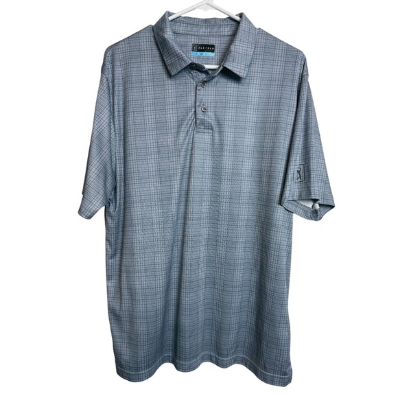 PGA TOUR Mens Performance Golf Polo‎ Size Large Blue Mini-Check Plaid Shirt - Picture 1 of 5